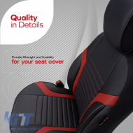 Seat Covers Otom Coral Design Universal Full Artificial Leather Front / Rear Set 11 Pieces Black / Red CRAL-104