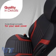 Seat Covers Otom Coral Design Universal Full Artificial Leather Front / Rear Set 11 Pieces Black / Red CRAL-104-image-6316880