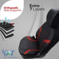 Seat Covers Otom Coral Design Universal Full Artificial Leather Front / Rear Set 11 Pieces Black / Red CRAL-104-image-6316882