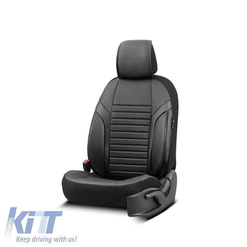 Seat Covers Otom Coral Design Universal Full Artificial Leather Front / Rear Set 11 Pieces Black CRAL-101