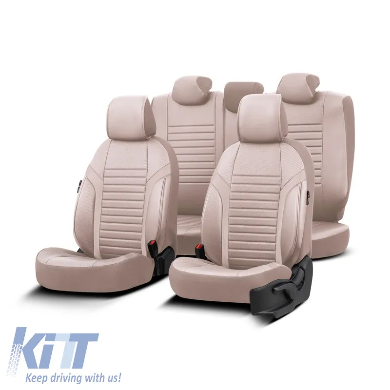 Seat Covers Otom Coral Design Universal Full Artificial Leather Front / Rear Set 11 Pieces Beige CRAL-102