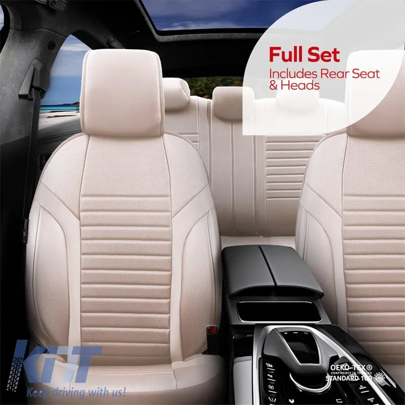 Seat Covers Otom Coral Design Universal Full Artificial Leather Front / Rear Set 11 Pieces Beige CRAL-102