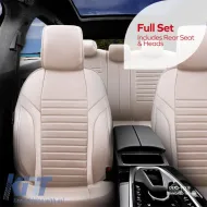 Seat Covers Otom Coral Design Universal Full Artificial Leather Front / Rear Set 11 Pieces Beige CRAL-102-image-6317628