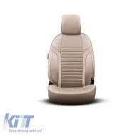 Seat Covers Otom Coral Design Universal Full Artificial Leather Front / Rear Set 11 Pieces Beige CRAL-102-image-6317634