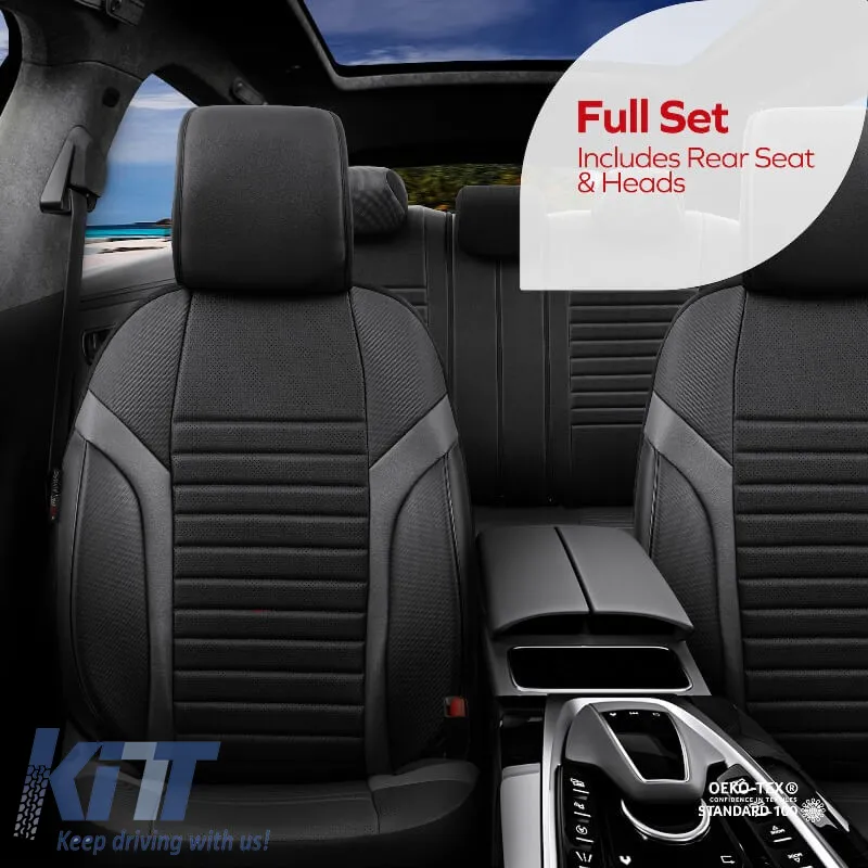 Seat Covers Otom Coral Design Universal Full Artificial Leather Front / Rear Set 11 Pieces Black / Gray CRAL-106