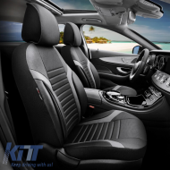 Seat Covers Otom Coral Design Universal Full Artificial Leather Front / Rear Set 11 Pieces Black / Gray CRAL-106