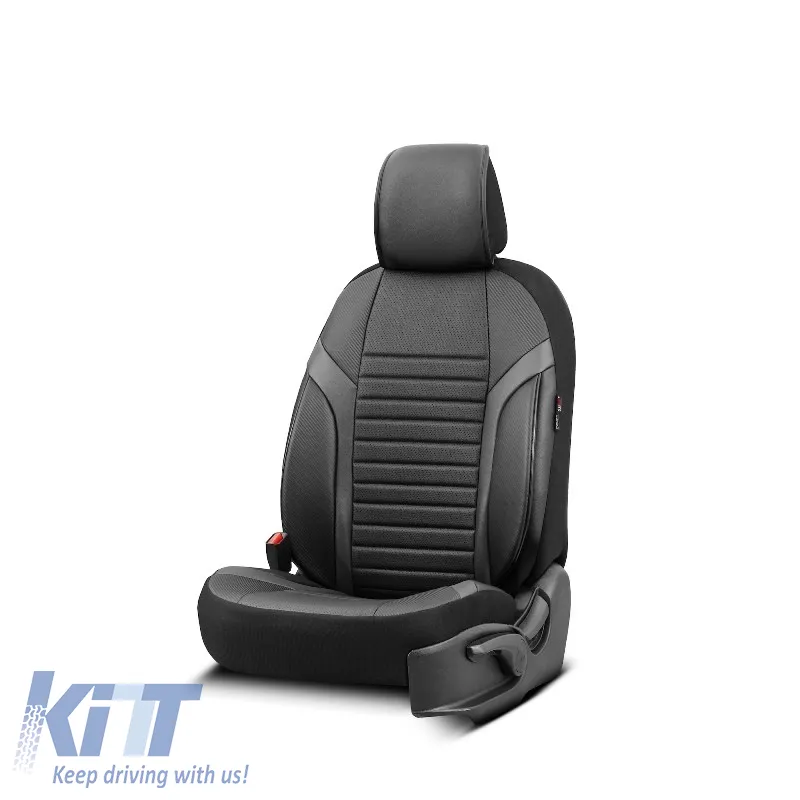 Seat Covers Otom Coral Design Universal Full Artificial Leather Front / Rear Set 11 Pieces Black / Gray CRAL-106