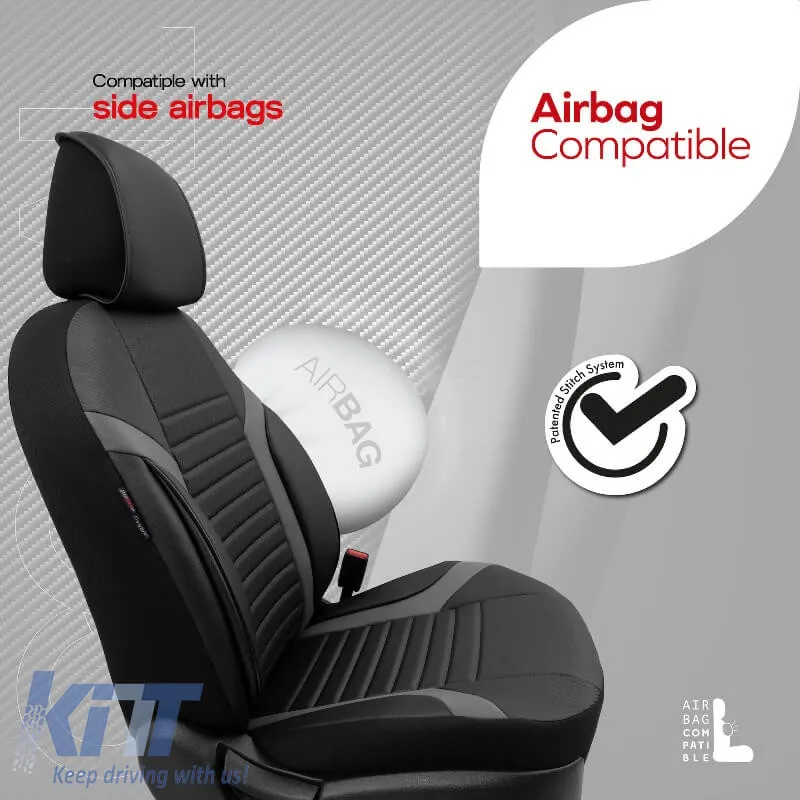 Seat Covers Otom Coral Design Universal Full Artificial Leather Front / Rear Set 11 Pieces Black / Gray CRAL-106