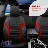 Seat Covers Otom Coral Design Universal Full Artificial Leather Front / Rear Set 11 Pieces Black / Red CRAL-104-image-6317667