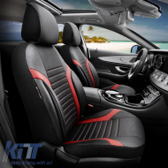 Seat Covers Otom Coral Design Universal Full Artificial Leather Front / Rear Set 11 Pieces Black / Red CRAL-104