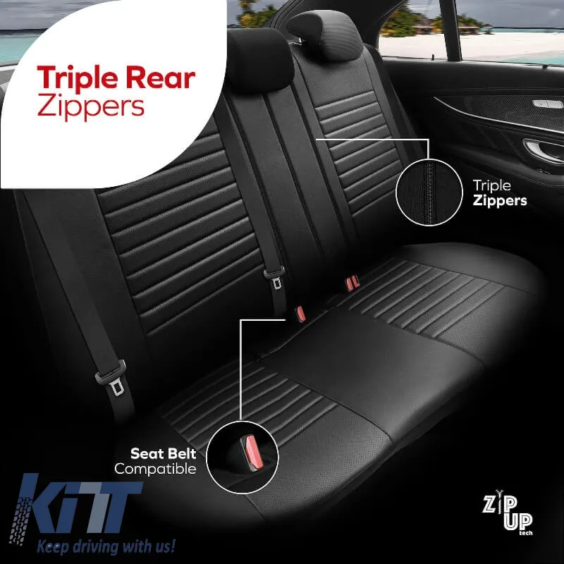 Seat Covers Otom Coral Design Universal Full Artificial Leather Front / Rear Set 11 Pieces Black / Red CRAL-104
