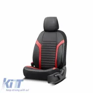 Seat Covers Otom Coral Design Universal Full Artificial Leather Front / Rear Set 11 Pieces Black / Red CRAL-104-image-6317670