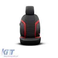 Seat Covers Otom Coral Design Universal Full Artificial Leather Front / Rear Set 11 Pieces Black / Red CRAL-104-image-6317671