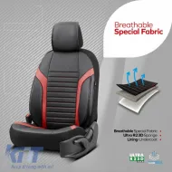Seat Covers Otom Coral Design Universal Full Artificial Leather Front / Rear Set 11 Pieces Black / Red CRAL-104-image-6317676