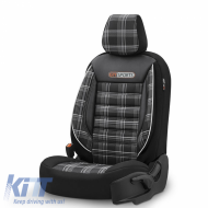 Seat Covers Otom GTI Sports Design Universal Jacquard / Lacost / Artificial Leather Front / Rear Set 11 Pieces Black - Grey GTI-807
