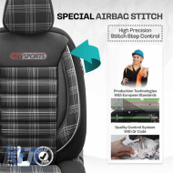 Seat Covers Otom GTI Sports Design Universal Jacquard / Lacost / Artificial Leather Front / Rear Set 11 Pieces Black - Grey GTI-807