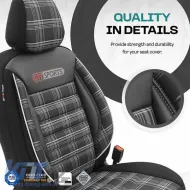 Seat Covers Otom GTI Sports Design Universal Jacquard / Lacost / Artificial Leather Front / Rear Set 11 Pieces Black - Grey GTI-807-image-6305368