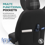 Seat Covers Otom GTI Sports Design Universal Jacquard / Lacost / Artificial Leather Front / Rear Set 11 Pieces Black - Grey GTI-807