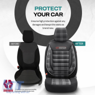 Seat Covers Otom GTI Sports Design Universal Jacquard / Lacost / Artificial Leather Front / Rear Set 11 Pieces Black - Grey GTI-807