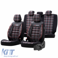 Seat Covers Otom GTI Sports Design Universal Jacquard / Lacost / Artificial Leather Front / Rear Set 11 Pieces Black - Red GTI-801