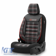 Seat Covers Otom GTI Sports Design Universal Jacquard / Lacost / Artificial Leather Front / Rear Set 11 Pieces Black - Red GTI-801