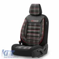 Seat Covers Otom GTI Sports Design Universal Jacquard / Lacost / Artificial Leather Front / Rear Set 11 Pieces Black - Red GTI-801-image-6305375