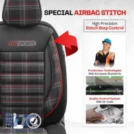 Seat Covers Otom GTI Sports Design Universal Jacquard / Lacost / Artificial Leather Front / Rear Set 11 Pieces Black - Red GTI-801-image-6305377