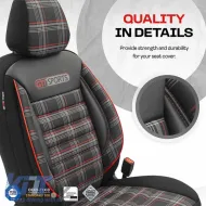 Seat Covers Otom GTI Sports Design Universal Jacquard / Lacost / Artificial Leather Front / Rear Set 11 Pieces Black - Red GTI-801-image-6305379