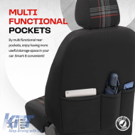 Seat Covers Otom GTI Sports Design Universal Jacquard / Lacost / Artificial Leather Front / Rear Set 11 Pieces Black - Red GTI-801