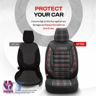 Seat Covers Otom GTI Sports Design Universal Jacquard / Lacost / Artificial Leather Front / Rear Set 11 Pieces Black - Red GTI-801