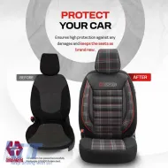 Seat Covers Otom GTI Sports Design Universal Jacquard / Lacost / Artificial Leather Front / Rear Set 11 Pieces Black - Red GTI-801-image-6305381