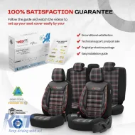 Seat Covers Otom GTI Sports Design Universal Jacquard / Lacost / Artificial Leather Front / Rear Set 11 Pieces Black - Red GTI-801-image-6305382