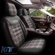 Seat Covers Otom GTI Sports Design Universal Jacquard / Lacost / Artificial Leather Front / Rear Set 11 Pieces Black - Red GTI-801-image-6305383