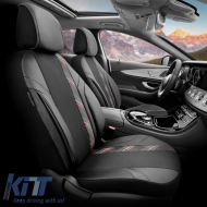 Seat Covers Otom Horizon Universal Jacquard / Rachel / Artificial Leather Front / Rear Set 11 Pieces Black / Red HRZ-1801