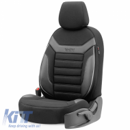 Seat Covers Otom Individual Design Universal Jacquard / Rachel / Artificial Leather Front / Rear Set 11 Pieces Black With Grey Stitch IND-202