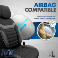 Seat Covers Otom Individual Design Universal Jacquard / Rachel / Artificial Leather Front / Rear Set 11 Pieces Black With Grey Stitch IND-202