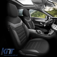 Seat Covers Otom Individual Design Universal Jacquard / Rachel / Artificial Leather Front / Rear Set 11 Pieces Black With Grey Stitch IND-202