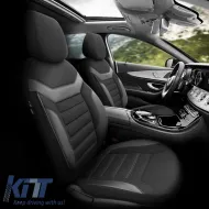 Seat Covers Otom Individual Design Universal Jacquard / Rachel / Artificial Leather Front / Rear Set 11 Pieces Black With Grey Stitch IND-202-image-6306516