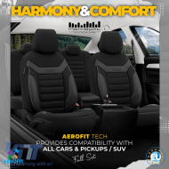 Seat Covers Otom Individual Design Universal Jacquard / Rachel / Artificial Leather Front / Rear Set 11 Pieces Black With Grey Stitch IND-202