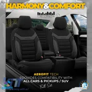 Seat Covers Otom Individual Design Universal Jacquard / Rachel / Artificial Leather Front / Rear Set 11 Pieces Black With Grey Stitch IND-202-image-6306517