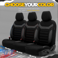 Seat Covers Otom Individual Design Universal Jacquard / Rachel / Artificial Leather Front / Rear Set 11 Pieces Black With Grey Stitch IND-202