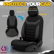 Seat Covers Otom Individual Design Universal Jacquard / Rachel / Artificial Leather Front / Rear Set 11 Pieces Black With Grey Stitch IND-202-image-6306522