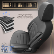 Seat Covers Otom Inspire Design Universal Full Artificial Leather Front / Rear Set 11 Pieces Black With Grey Stitch INS-3502