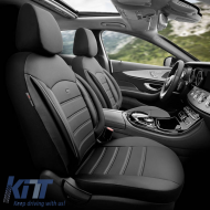 Seat Covers Otom Inspire Design Universal Full Artificial Leather Front / Rear Set 11 Pieces Black With Grey Stitch INS-3502