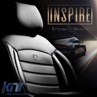Seat Covers Otom Inspire Design Universal Full Artificial Leather Front / Rear Set 11 Pieces Black With Grey Stitch INS-3502