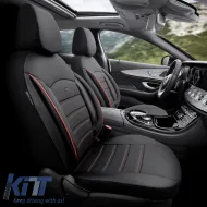 Seat Covers Otom Inspire Design Universal Full Artificial Leather Front / Rear Set 11 Pieces Black With Red Stitch INS-3503-image-6309969