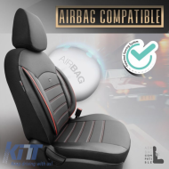 Seat Covers Otom Inspire Design Universal Full Artificial Leather Front / Rear Set 11 Pieces Black With Red Stitch INS-3503