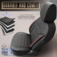 Seat Covers Otom Inspire Design Universal Full Artificial Leather Front / Rear Set 11 Pieces Black With Red Stitch INS-3503