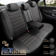 Seat Covers Otom Inspire Design Universal Full Artificial Leather Front / Rear Set 11 Pieces Black With Red Stitch INS-3503