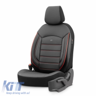 Seat Covers Otom Inspire Design Universal Full Artificial Leather Front / Rear Set 11 Pieces Black With Red Stitch INS-3503